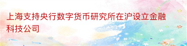 上海支持央行数字货币研究所在沪设立金融科技公司