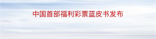 中国首部福利彩票蓝皮书发布