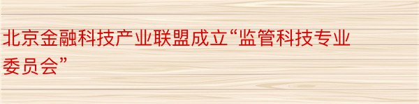 北京金融科技产业联盟成立“监管科技专业委员会”